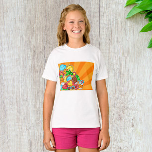 T-shirt Kawaii Été Gribouillages Soleil Plage et Tropical