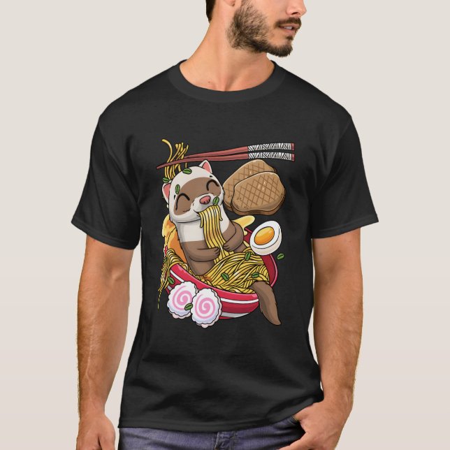 T-shirt Kawaii Ferret Ra Noodles Japonais (Devant)