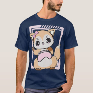 T-shirt Kawaii Fox Joue Un Jeu Mal Pour Le Lecteur Ordinat