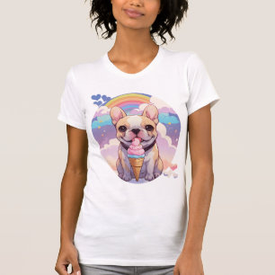 T-shirt Kawaii French Bulldog Crème glacée Arc-en-ciel
