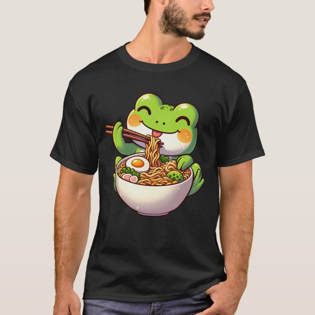 T-shirt Kawaii Frog Manger Ramen Noodle Anime Japonais (Devant)