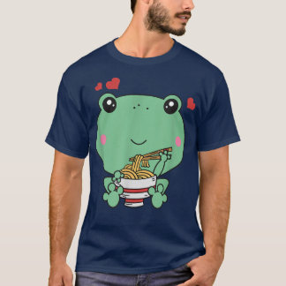 T-shirt Kawaii Frog Manger Ramen nouilles Japonais Aliment