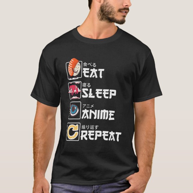 T-shirt Kawaii Ga Sushi Mange Sleep Anime Répéter Anime (Devant)