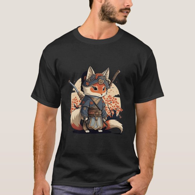 T-shirt Kawaii Japanese Style Samurai Fox Anime (Devant)