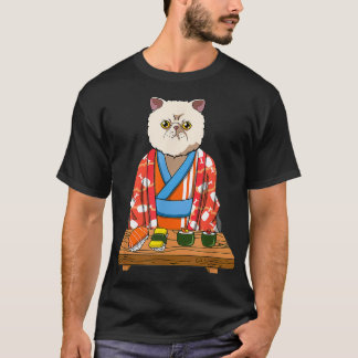 T-shirt Kawaii Japonais Éotic Shorthair Cat Kimono Sushi