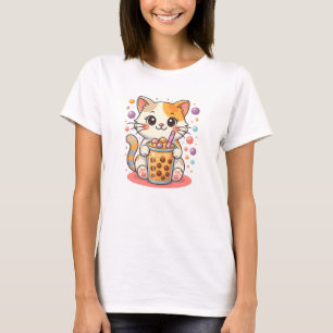 T-shirt Kawaii Kitten Bubble Tea - Cute Calico Cat Boba