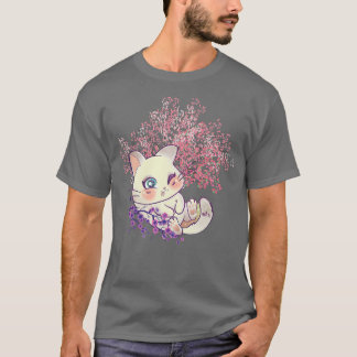 T-shirt Kawaii Kitten Sakura Tree Cherry Flower Japonais B