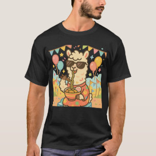 T-shirt Kawaii Llama Manger Ramen - Cute Festival Nourritu