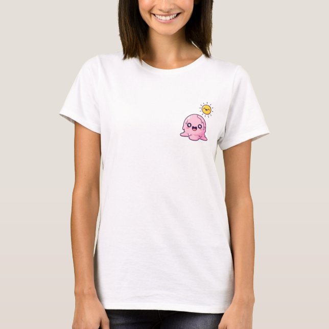 T-shirt Kawaii Melting Pink Ice Cream Character with Happy (Devant)