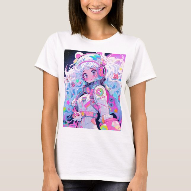 T-shirt Kawaii Moe Pastel Astronaut spatial Anime Girl (Devant)