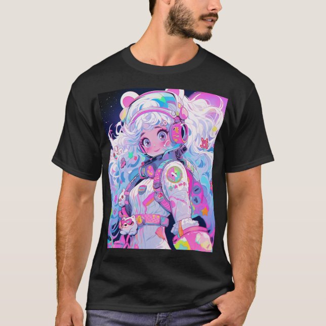 T-shirt Kawaii Moe Pastel Astronaut spatial Anime Girl (Devant)