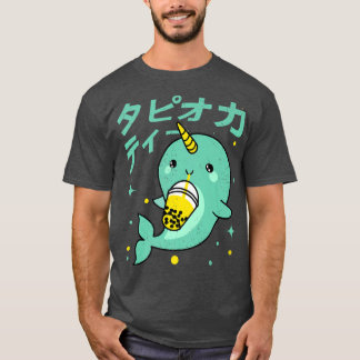 T-shirt Kawaii Narwhal Drinking Boba Bubble Tea Kids Teen