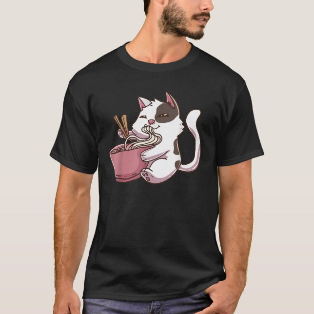 T-shirt Kawaii Neko Anime Ramen Chemise T Chat (Devant)