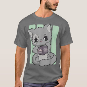T-shirt Kawaii Neko Book Kitten Cute Chibi Anime Great Pas