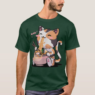 T-shirt Kawaii Neko Chats Ramen Bowl Anime Otaku Couleur C