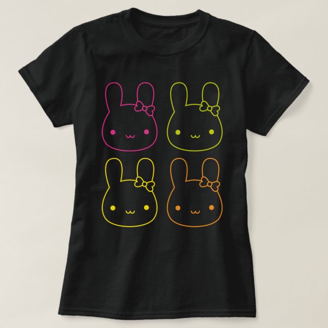 T-shirt Kawaii Neon Bunny Bows (Design devant)