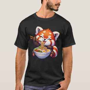 T-shirt Kawaii Panda Rouge Manger Ramen Noodle Anime