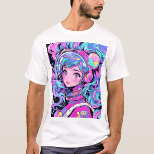 T-shirt Kawaii Pastel Rose et Blue Space Anime Girl