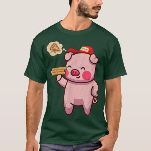 T-shirt Kawaii Pig Cute Animal Pizza Delivery Funny Pizza 