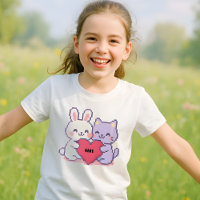 Kawaii Pixel Bunny & Cat Heart T-Shir personnalisé