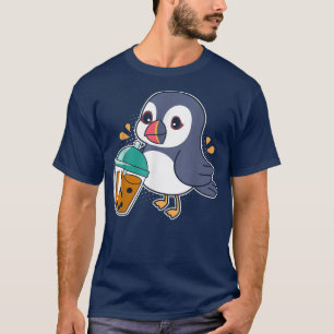 T-shirt Kawaii Puffin Oiseau Boire Boba - Bubble Tea