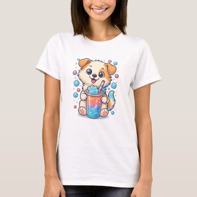 T-shirt Kawaii Puppy Slush Drink - Joli Chien Boba Style (Devant)