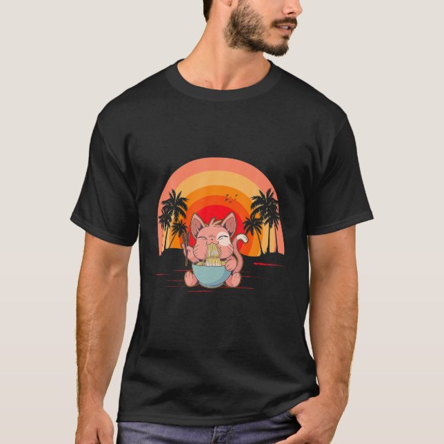 T-shirt Kawaii Ramen Chat drôle Anime Neko Chonk Japonais  (Devant)