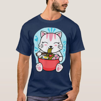 T-shirt Kawaii Ramen mignon Anime Chat Blanc Japonais Inst