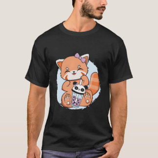 T-shirt Kawaii Red Panda Boba Anime Pearl Bubble Tea Otaku