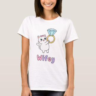 T-shirt Kawaii Ring Cat Wifey Cute Wedding