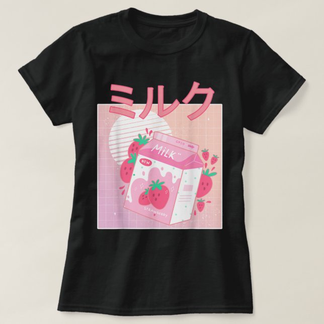 T-shirt Kawaii Strawberry Milk Aesthetic (Design devant)
