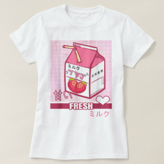 T-shirt Kawaii Strawberry Milk Carton Design