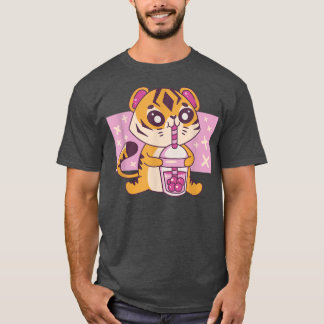 T-shirt Kawaii Tiger Baby avec Boba Tea Cute Japonais grap