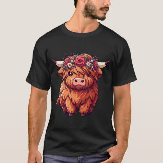 T-shirt Kawaii Vache écossaise des Hautes Terres Avec Cour