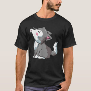 T-shirt Kawaii Wolf Howling Grey Pup Funny Amoureux des an