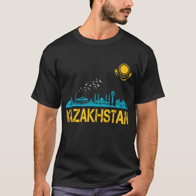 T-shirt Kazakhstan, Drapeau du Kazakhstan, Drapeau du Kaza (Devant)