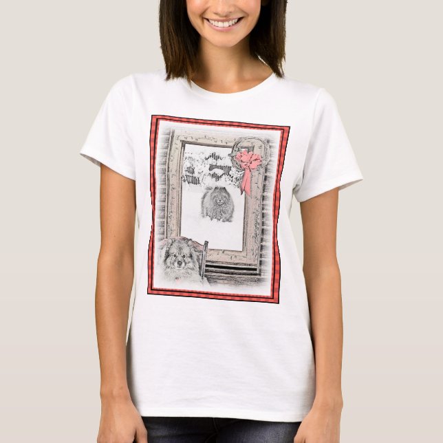 T-shirt Keeshond Noël hiver fenêtre Peinture Chien Art (Devant)