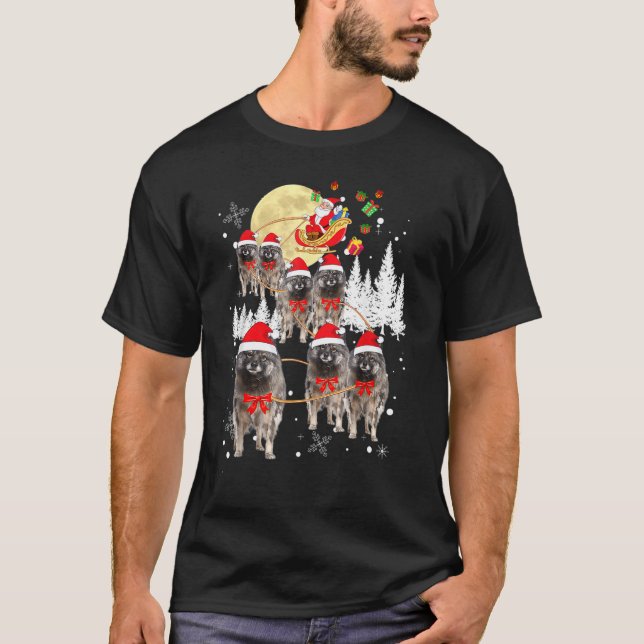 T-shirt Keeshond Reindeer Christmas Moon Père Noël Chien (Devant)