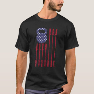 T-shirt Kettlebell Funny Gym Working American Flag USA 4E