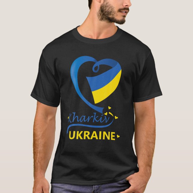 T-shirt Kharkiv Ukraine Drapeau National Cimier Emblem Coe (Devant)