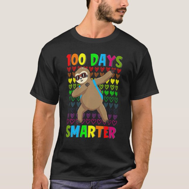 T-shirt Kids 100 Days Smarter Hearts Dabbing Sloth 100th D (Devant)