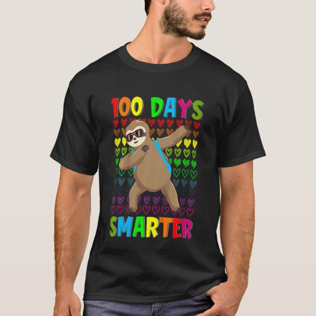 T-shirt Kids 100 Days Smarter Hearts Dabbing Sloth 100th D (Devant)