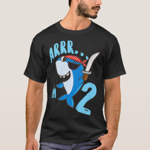 T-shirt Kids 2nd Birthday Gift Idea Boys Shark Pirate 2 Ye