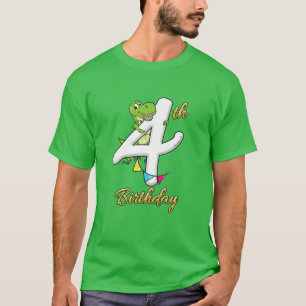 T-shirt Kids 4 Year Old Boys 4Th Bday Dinosaur Dino Four