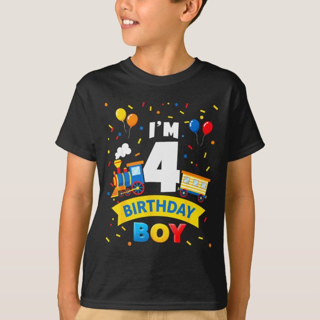 T-shirt Kids 4th Birthday Boy Train Four 4 Year Old Birthd (Devant)