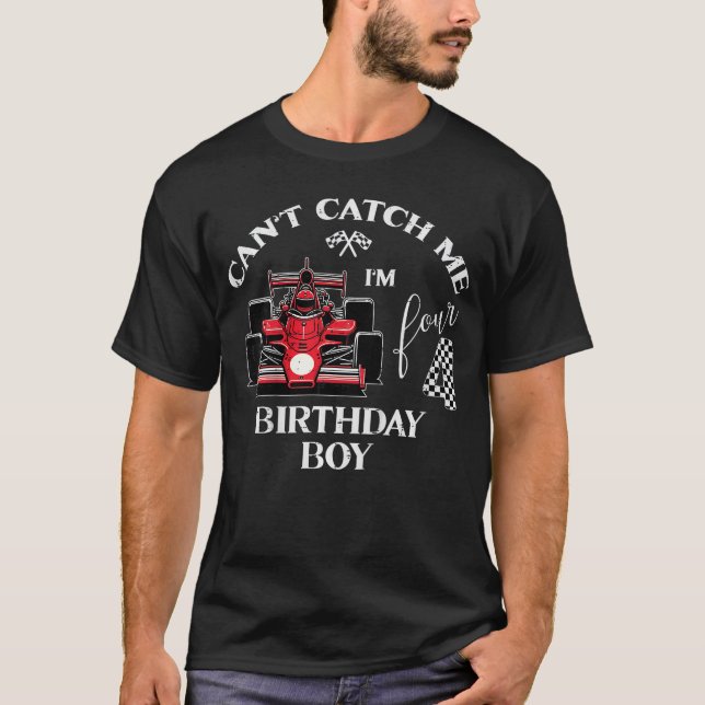 T-shirt Kids 4th Birthday Race Bday Boy Cant Catch Me Im 4 (Devant)