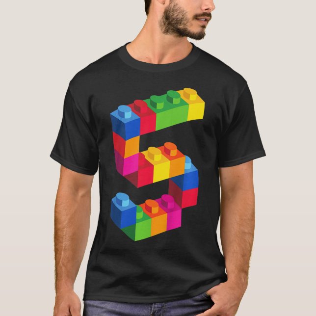 T-shirt Kids 5 Year Old Building Blocks Birthday  Bricks 5 (Devant)