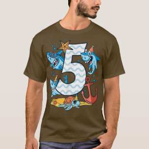 T-shirt Kids 5th Birthday Boy Shark 5 Year Old Sharks Ocea