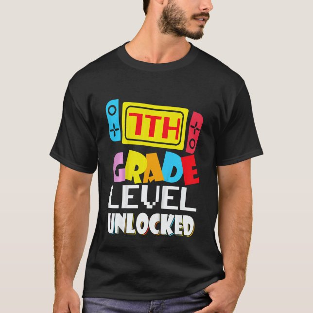T-shirt Kids 7th Grade Level Unlocked Video Gamer Back To  (Devant)
