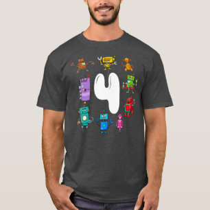T-shirt Kids Birthday Robot Age four 4th Birthday